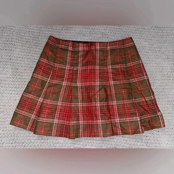 Gap Plaid Wool Micro Mini Pleated Red Brown Academia School Girl Skirt Y2K SZ 1 - Picture 5 of 9